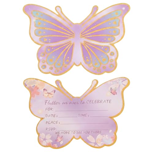 30Pcs Purple Butterfly Birthday Party Invitations for Girls 15x10cm Kids Party Invites Cards for Celebration