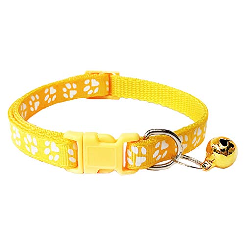 Chborchicen 2-Pack Footprint & Reflective Cat Collar With Bell Basic Dog Cat Collar Buckle Adjustable Polyester Cat Dog Collar Or Seatbelts (X-Small, Yellow) #TOP2