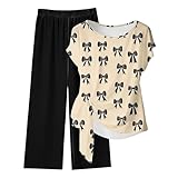 Conjunto Mujer Vestir Dos Piezas,Conjuntos Verano Dos Piezas Elegante Trajes de Blusa Manga Corta y Pantalón Piernas Anchas Casual Suelta Ropa Chándal Cómodo Loungewear Trabajo Diarios