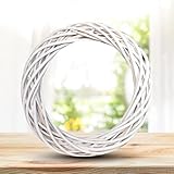 Natural Twig Rattan Wicker Wreath, White Willow Braided Garland for DIY Flower Arrangement, Crafts, Festival Decor (WH5, One Size)
