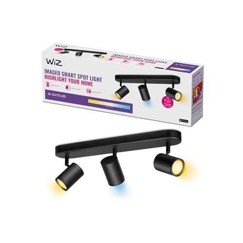 WiZ – Lámpara inteligente Imageo, 3 Focos LED Inteligentes, Luz Blanca de Cálida a Fría, con tecnología SpaceSense y compatible con Alexa y Google Home, Color Negro