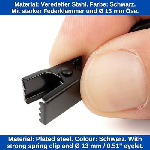 Szczypce do zasłon z haczykami S, zestaw 30 sztuk, całkowity rozmiar 6 x 2 cm, ze stali nierdzewnej, klips do zasłon, uniwersalny klips do zasłon z hakiem przesuwnym, czarne pierścienie zaciskowe