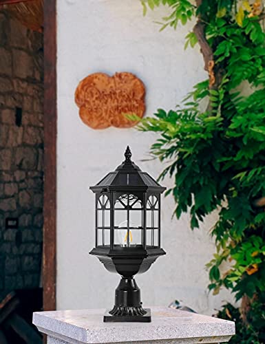 Gydz Solar Post Light Fixture Outdoor Solar Pier Light, Solar Lamp Post Light For Garden, Patio, Vintage Design Die Cast Aluminum Post Light In Oil-Rubbed Black With Clear Glass, Hard Wired Available #TOP6
