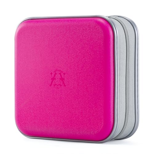 alavisxf xx CD Case, 48 Capacity Hard Plastic Portable Travel DVD Case Protective Zipper CD Case Holder Car Storage Wallet Bag (Hot Pink, 48 Capacity)