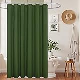 KOUFALL Olivgrüner Boho-Duschvorhang, 213 cm lang, wasserdichter Leinenstoff, Duschvorhang für Badezimmer mit Haken