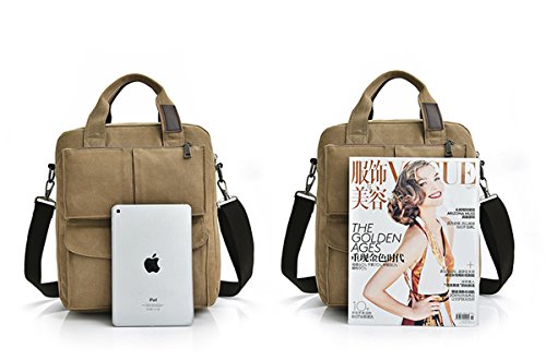 Canvas Crossbody Tote Bag College Students Shoulder Bag Messenger Bag Travel Purse Handbag for Women Men Khaki