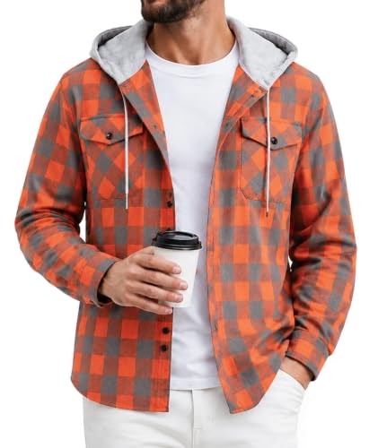 Image of ZITY Mens Hodies Flannel Checked Shirt Casual Lumberjack Orange XXL
