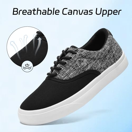 Męskie buty płócienne niskotopowe Trampki Nieformalne Sneakersy Sznurowane Gruba podeszwa Oddychające Modne Półbuty Pompy Buty tenisowe dla mężczyzn, Czarny szary, 43 EU