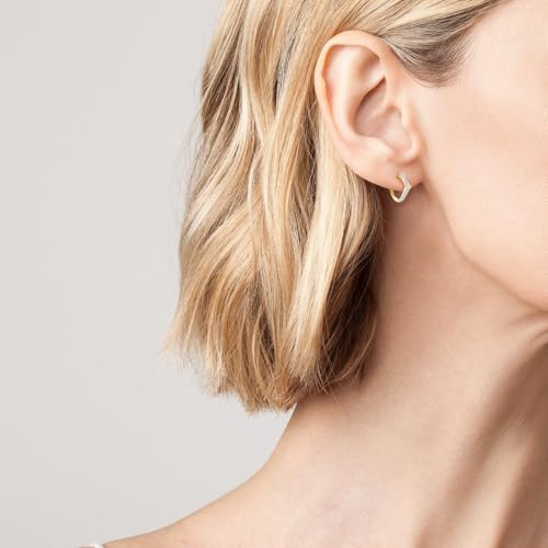 Santuzza 10K Solid Gold Genuine Diamond Dainty Huggie Hoop Earrings for Women4