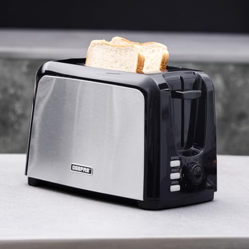 Geepas 2 Slice Bread Toaster & 1.8L Electric Kettle Kitchen Combo Set | 750W Toaster, 7 Level Browning Control, Defrost, Reheat & Cancel Function | 1800W Stainless Steel Cordless Jug Kettle
