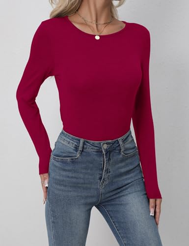 FEQO Lot de 3 Chemises à Manches Longues pour Femme Slim Fit Tops, M(Rouge) – vue 3