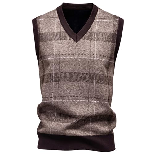 Mens Thick Argyle Sweater Vests Classic V-Neck Knitwear Slim Fit Casual Sleeveless Pullover Fall Winter Warm Tank Top