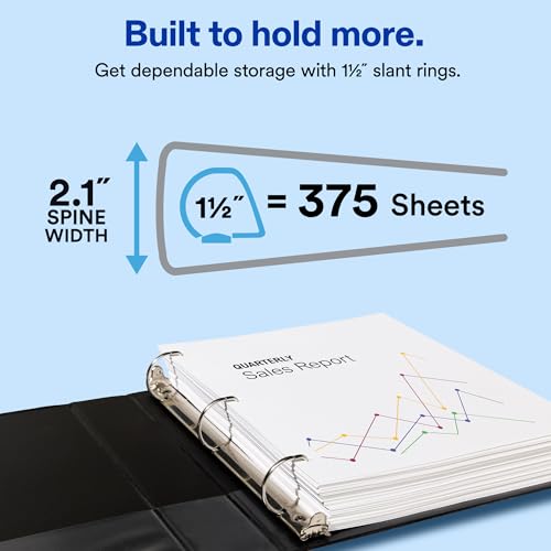 Avery Showcase Standard View 3 Ring Binder, 1.5" Slant Rings, 375-Sheet Capacity, 2.1 Inch Wide Spine, 1 White Binder, Ideal for Lightweight Organization and Occasional Referencing (19651) - Image 3