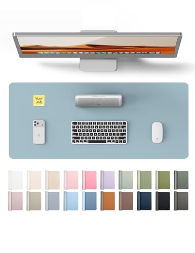 Image of YSAGi Leather Desk Protector, Office Mat, Large Mouse Mat, Non-Slip PU Leather Blotter, Laptop Desk Pad, Waterproof Writing Pad for Office and Home (Ice Blue, 23.6 inch x 13.8 inch)