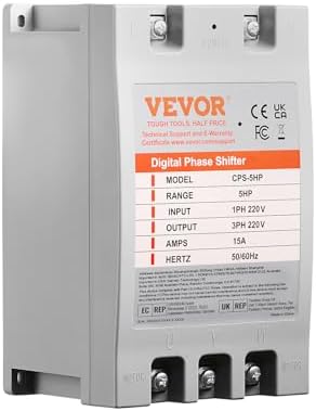 VEVOR Single Phase to 3 Phase Converter - 5HP 15A Digital Phase Shifter for Residential and Light Commercial Use, 220V-240V Input/Output (One Converter for One Motor Only)