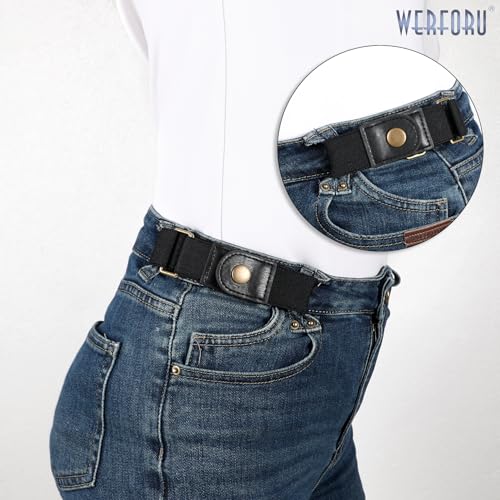 Image of WERFORU No Buckle Stretch Belt for Women and Men Elastic Waist Belt up to 72 Inches for Jeans Pants