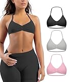 Comper Women's 3 Pack Strappy Bras Halter Bra Seamless Open Back Sports Bras Casual Bralette Crop top with Removable Cups