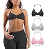 Comper Women’s 3 Pack Strappy Bras Halter Bra Seamless Open Back Sports Bras Casual Bralette Crop top with Removable Cups