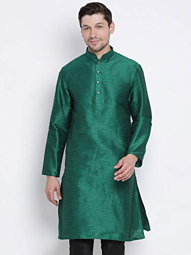 Image of Vastramay Men's Yellow Silk Blend Banarasi Kurta, Full Sleeve, Mandarin Neck, Regular Fit, Festive, Soft Comfortable Feel, Solid Design for Traditional Occasions