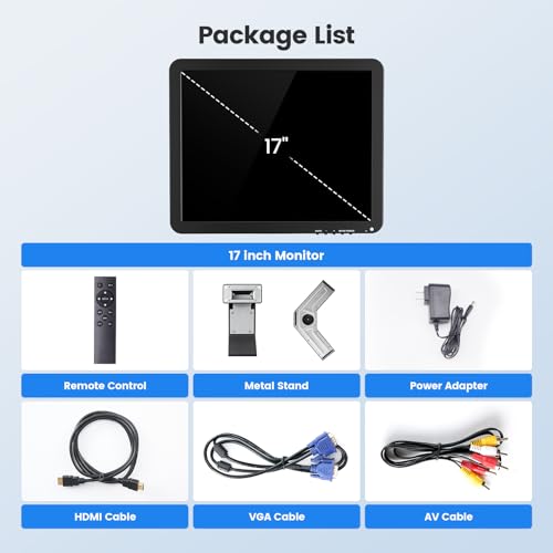 Eyoyo 17 inch CCTV Monitor, 1280 x 1024 Security Camera Monitor 4:3 LCD Screen with HDMI/VGA/BNC/AV/USB Ports, 100% sRGB Built-in Dual Speakers Metal Stand VGA Monitor for Camera PC DVR