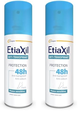 ETIAXIL - Déodorant Anti-transpirant - Transpiration Modérée - Protection 48h - Pieds - Adapté aux peaux sensibles - Spray - Fabriqué en France - 100 ml (Lot de 2)