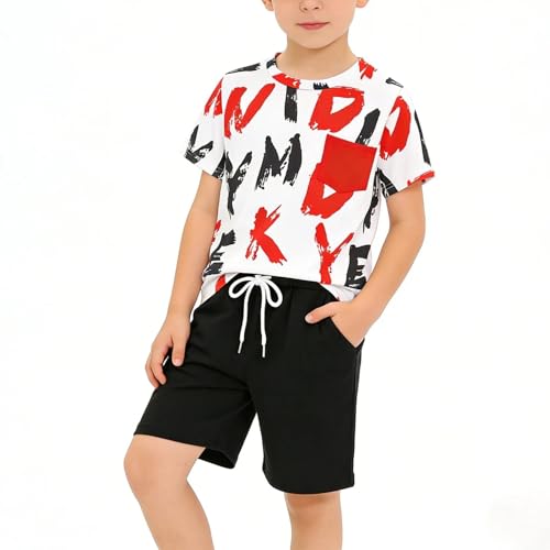 Image of Size 6-12 Years Boys Summer Fall Outfits Set 2PCS Short Sleeve T-Shirt & Shorts Sets Teen Fashion Clothing Sets
