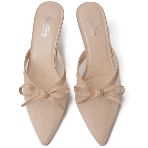 Mostrin Kitten Mules Heels for Women Pointed Closed Toe Heels Vintage Slip on Stiletto Dressy Pumps Shoes2
