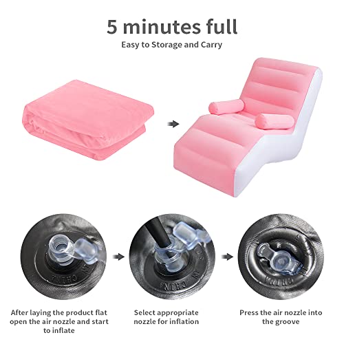 Kaermu Inflatable Indoor Living Room Chair Lounge With Handrails, Inflatable Foldable Deck Chair With Air Pump, Outdoor Travel Camping Picnic Beach Chaise Lounges(Pink) #TOP3