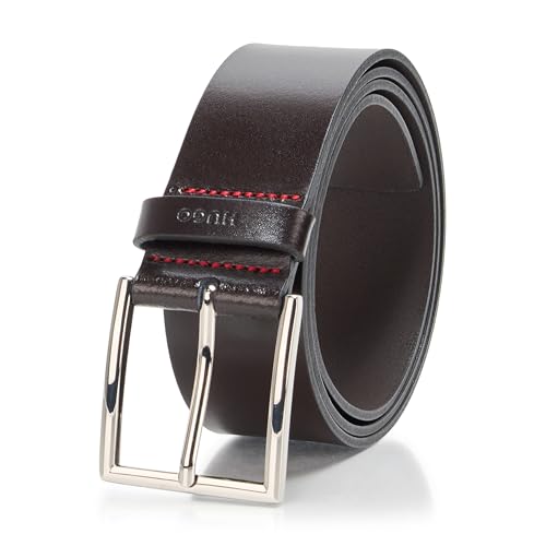 HUGO Men's Giaspo Polished Silver Buckle Leather Belt, Cappuccino Brown, 34