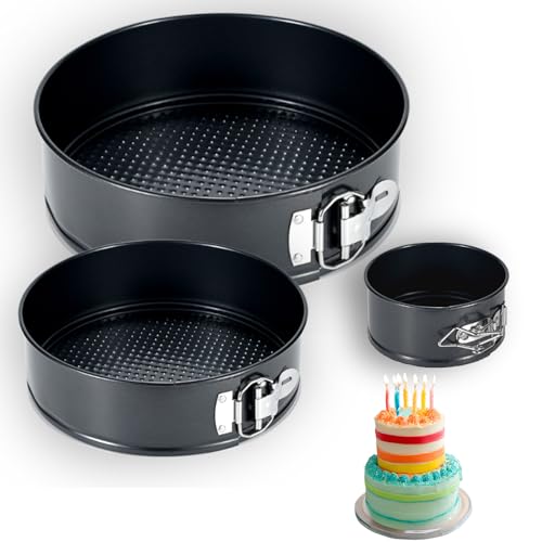 Reroon Lot de 3 moules à charnière anti-adhésifs (10 cm + 18 cm + 23 cm) - Anti-fuite - Pour gâteaux, pizzas et crêpes