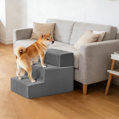 Image of NEWBULIG 3-Step Dog Stairs, 13.5 inch H Dog Steps for Sofa and Chair, Non-Slip Sturdy Pet Steps for Small Dogs and Cats, Pet Ramp for High Bed Indoor