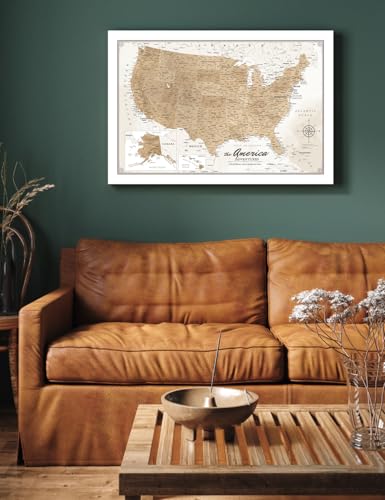 Image of IPIC - Canvas USA Maps for Wall Decor, Push Pin Map Decor to Mark Travels, USA Travel Map Print for Home, Office, Study, and RV, Ready to Hang
