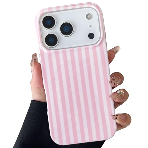 TQLGY for iPhone 17 Pro Case Cute Striped Phone Case Soft TPU Slim Shockproof Protective Cover for Women Girls, Pink and White by TQLGY - Used condition - CA$11.08