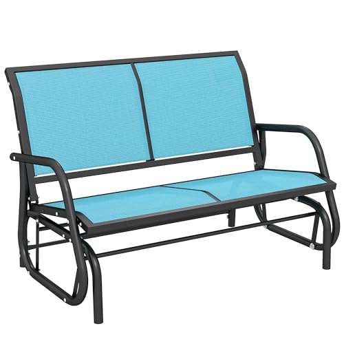Outsunny 2-Person Outdoor Glider Bench, Patio Double Swing Rocking Chair Loveseat w/Powder Coated Steel Frame for Backyard Garden Porch, Blue