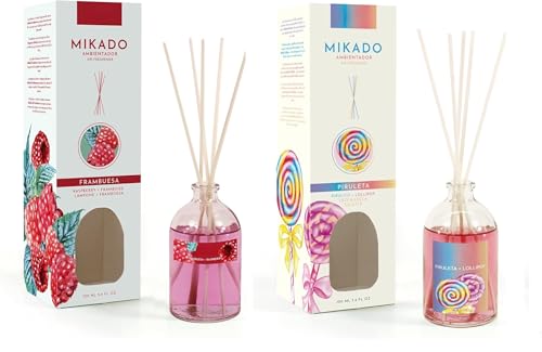 PCMOVILES Mikado Ambientador FRAMBUESA Y PIRULETA 100 ml – Pack de 2 Unidades – Aroma Fresco y Natural – Difusor de Varillas para Casa, Oficina y Armario