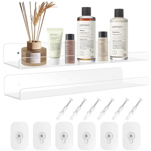 Lot de 2 étagères murales, 30 x 10 x 4 cm, en acrylique, transparentes, sans perçage, pour...