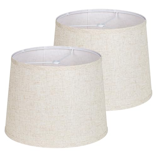 KOZEOTA Lamp shades Set of 2, Drum Lamp shades 11" Top x 13" Bottom x 10" High,Medium Lampshades,Natural Linen Lamp Shades for Table Lamp & Floor Lamp - Lampshades Replacement, Easy Assembly Required by KOZEOTA - Used condition - US$25.77