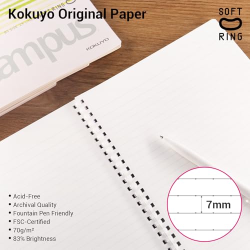 Image of Kokuyo Spiral Notebook Journal, 4 Pack Campus B5 Soft Ring Notebooks with Dotted A 7mm Rule, 40 Sheets, Aesthetic 1 Subject Notebook in Blue Pink Yellow Green, College Office Note Taking. Japan Import