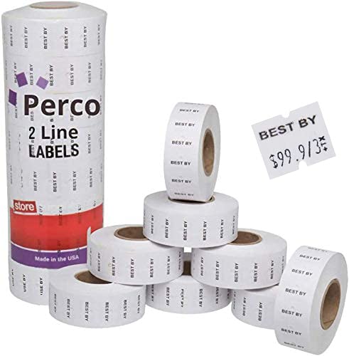 Perco Best by 2 Line Labels - 1 Sleeve, 8,000 Best by Labels for Perco 2 Line Date Guns