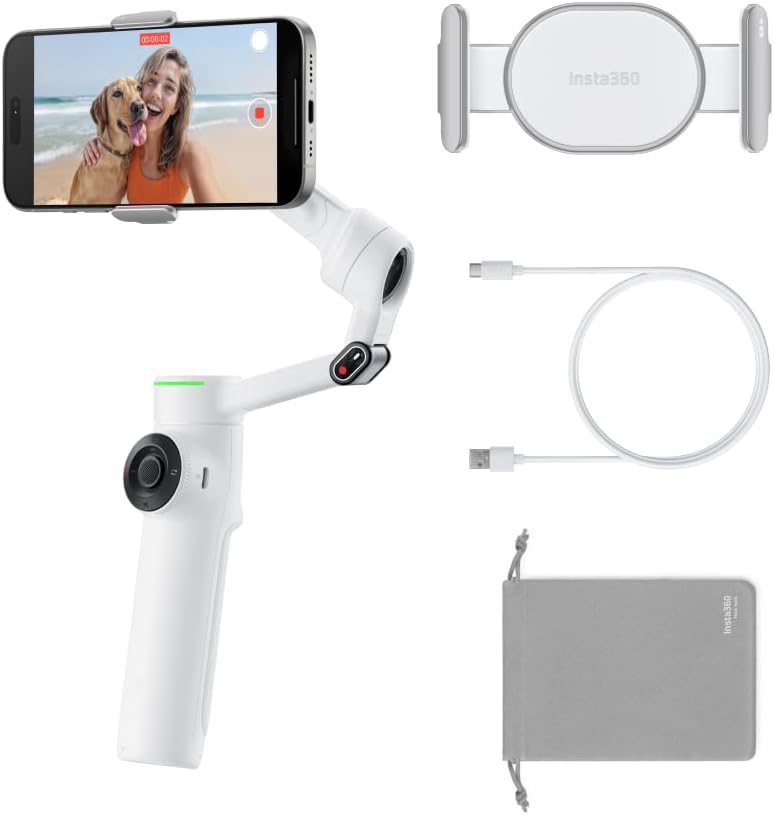 Flow 2 Pro White - Foldable AI Phone Gimbal, Track in 200+ Apps with Apple DockKit, Multi-Person Tracking, 360º Pan Tracking, Built-in Tripod/Selfie Stick, iPhone/Android Portable Stabilizer
