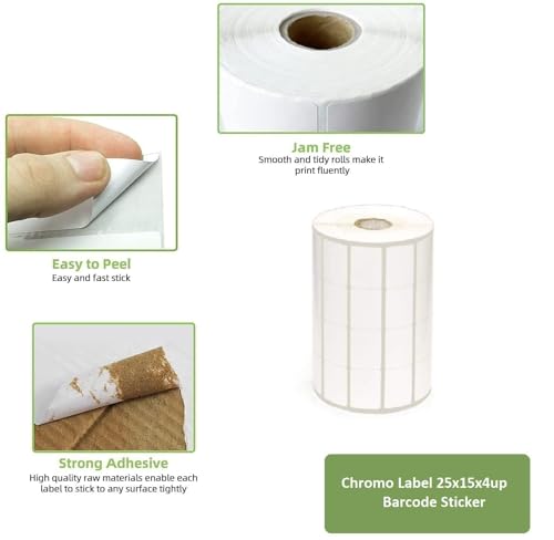 Image of True-Ally 25x15 (DT) Direct Thermal Barcode Label - 25mm x 15mm - 4 Ups - 10000 Labels /Roll - White Self Adhesive Sticker for Barcoding(No Ribbon Required) (Pack of 1)