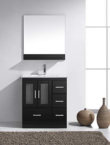 Virtu Usa Single Bathroom Vanity In Espresso With White Ceramic Top And Square Sink And Mirror #TOP2