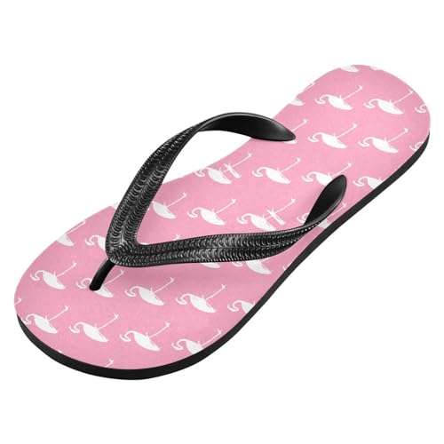 ALAZA Pink Flamingo Polk Dot Flip Flops for Women Fashion Beach Slippers Comfort Mens Flip Flops Non-Slip Rubber Shower Slippers Sandal for Hotel Travel Sport,XS2