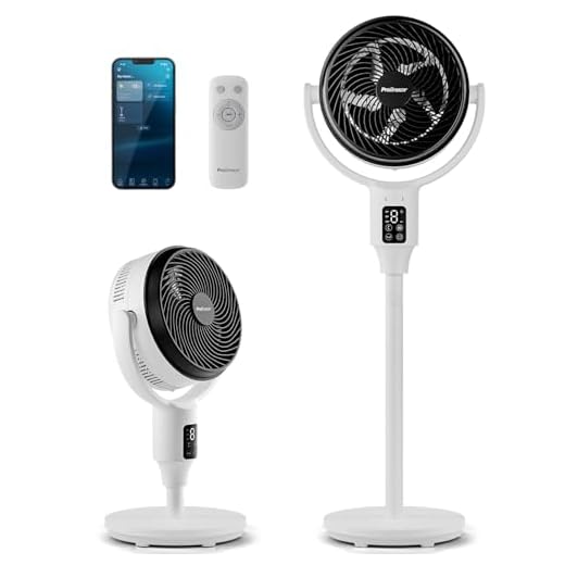 Pro Breeze AirFlo Ventilador de Pie Silencioso con altura ajustable 108-60cm y App WiFi, Pantalla LED, Mando, 2 Modos, Oscilación Vertical y Horizontal – Compatible con Alexa y Google