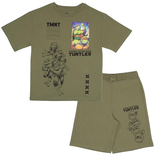 Image of Nickelodeon Teenage Mutant Ninja Turtles Boys T-Shirt & Shorts with Lenticular Image Changing Patch 2-Piece TMNT Set for Kids