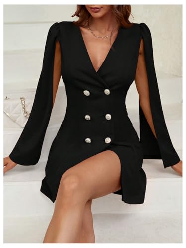 Floerns Women's V Neck Double Breasted Cape Blazer Split Sleeve Elegant Blazer Dress4