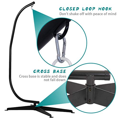 Her Majesty C Stand Hanging Outdoor Indoor Solid Steel Heavy Duty Construction For Hammock Air Porch Swing Chair, Black #TOP1