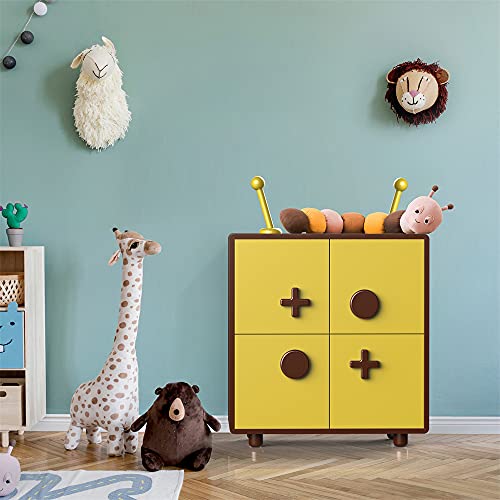 Accent Storage Cabinet With Door And Shelves, Free Standing Accent Side Cabinet, Large Cube Toy Box Storage Organizer For Playroom Living Room Home Furniture,Yellow #TOP7