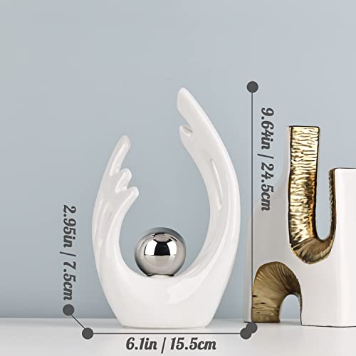 XMGZQ White Ceramic Abstract Statues and Sculptures,White and Sliver Art Ceramic Statues,Modern Home Decor for Living Room,Dining Table - Image 2
