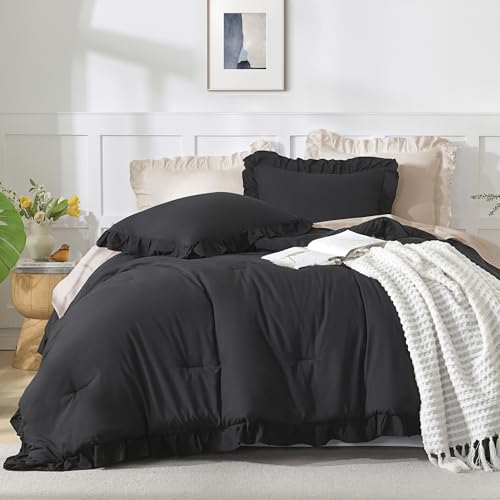 Andency Black King Size Comforter Set, 3 Pieces Solid Farmhouse Bedding by Andency - Used condition - Image 7